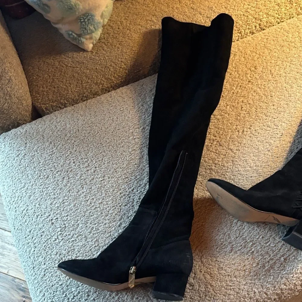 Brian Atwood Black Lace-Up Over-the-Knee Boots